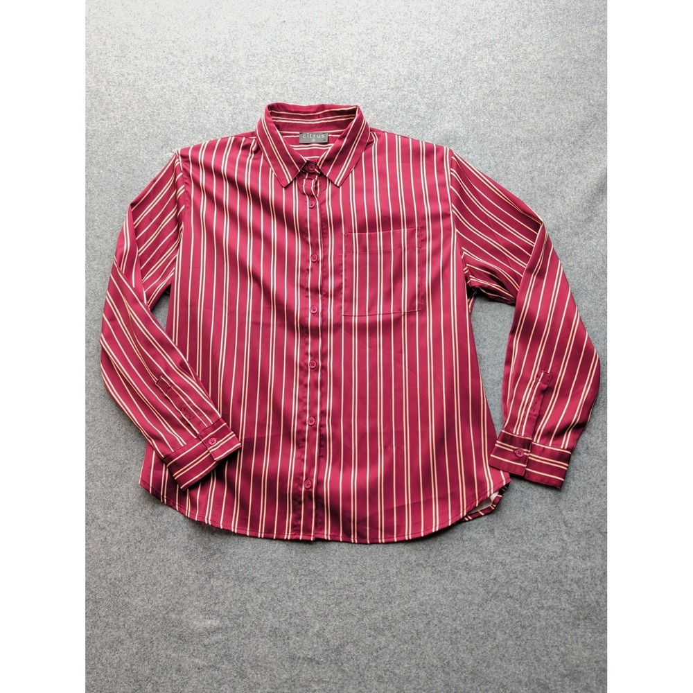 Citrus Women's Long Sleeve Burhandy Striped Button Up Collared Blouse Size M